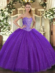 vestidos de bola púrpura rebordear dulce vestido de 16 cordones de tul sin mangas hasta el suelo