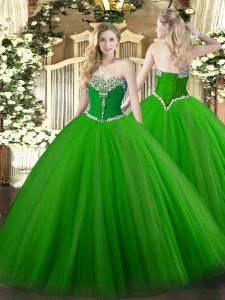 Abalorios asequibles dulce 16 vestido verde con cordones hasta el suelo sin mangas