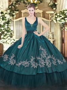 vestido de fiesta de baile con cremallera verde azulado vestido de fiesta y bordado longitud del piso sin mangas