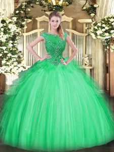 Ideal verde manzana sin mangas piso longitud rebordear y volantes cremallera dulce 16 vestidos