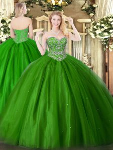 vestido de quinceañera sin mangas de encaje verde con cordones