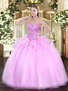 El mejor vestido sin mangas del quinceanera de la longitud del piso del vestido del amor aplica la organza lila