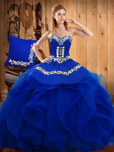 vestidos de fiesta azules bordados y volantes vestido de quinceañera con cordones organza longitud del piso sin mangas