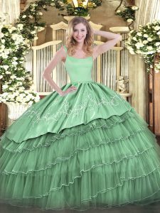 Vestidos de gala superiores vestidos de quinceañera correas verdes organza sin mangas hasta el suelo con cremallera