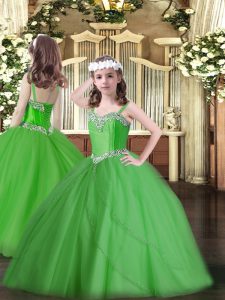 vestidos de bola sin mangas verde niños desfile vestido barrido tren atar