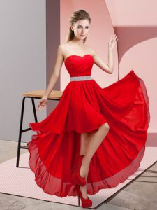 Vestido damas rojo bajo alto gasa sin mangas abalorios