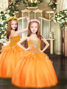 Vestidos de color naranja con cordones para niñas que cubren el largo sin mangas del piso
