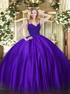 Los mejores vestidos de quinceañera con cremallera y abalorios largos hasta el suelo sin mangas de color púrpura