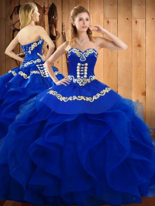 Vestidos de fiesta azules cariño sin mangas piso de organza con cordones bordados y volantes vestido de fiesta vestido de fiesta