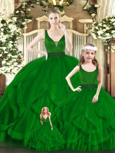 Palabra de longitud vestidos de bola sin mangas vestido de quinceañera verde cremallera