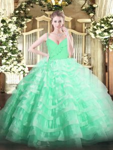 Vestidos de gala dramáticos 15 cumpleaños vestido manzana verde correas espaguetis organza longitud del piso sin mangas cremallera