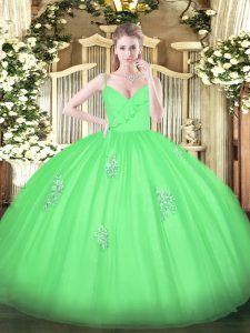 Lindo vestido de verano sin mangas hasta el suelo con cierre dulce 16 en verde con apliques