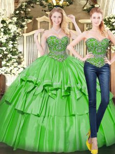 vestidos de fiesta vestidos de quinceañera verde de organza sin mangas hasta el suelo longitud de encaje
