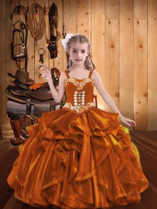 Vestido naranja para niñas vestidos 16 y quinceañera con bordados y volantes correas sin mangas con cordones