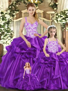 Captivating piso de longitud vestidos de bola sin mangas de quinceañera púrpura atan para arriba