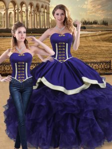 Organza púrpura con cordones dulce 16 vestido de quinceañera sin mangas hasta el suelo con cuentas y volantes