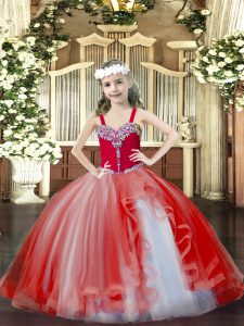 Elegantes vestidos de bola rojos con abalorios de niña vestidos de desfile con cordones sin mangas hasta el suelo