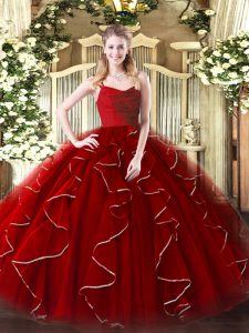 Diseñado a medida longitud del piso vino rojo quinceañera vestidos correas sin mangas con cremallera