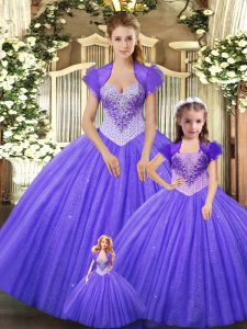Longitud del piso ideal púrpura dulce 16 vestido de tul sin mangas abalorios