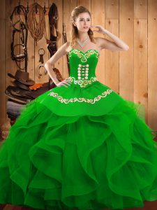vestidos de fiesta vestidos de quinceañera verde de organza sin mangas hasta el suelo longitud de encaje