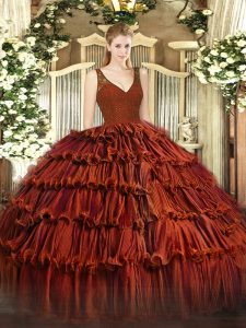 Sofisticados vestidos de fiesta 15 vestido de quinceañera rojo con veloz organza sin mangas hasta el suelo con cremallera