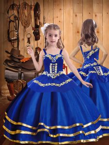 Vestidos de fiesta modernos hasta el suelo sin mangas azul real vestido de desfile infantil con cordones