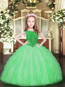 Elegantes vestidos de bola niña vestidos de desfile manzana verde organza sin mangas hasta el suelo con cremallera