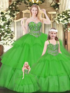 Cariño sin mangas con cordones dulce 16 de quinceañera vestido de organza verde