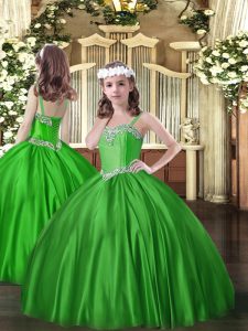 Glorioso vestido verde con satén sin mangas y cordones para fiesta y quinceañera