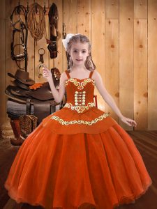 Vestido rojo naranja sin mangas bordado y volantes hasta el suelo vestido de desfile de niña