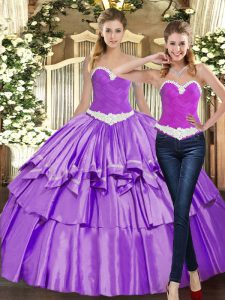 Berenjena púrpura con cordones dulce 16 vestidos apliques y volantes longitud del piso sin mangas