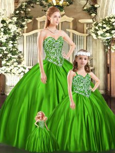 Encantador abalorios vestidos de quinceañera verde con cordones hasta el suelo sin mangas