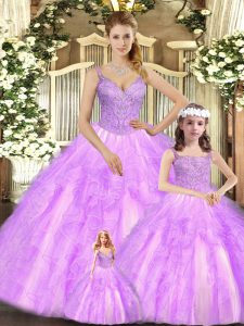 Correas sin mangas de organza con cordones y volantes vestido de fiesta vestido de fiesta en color lila