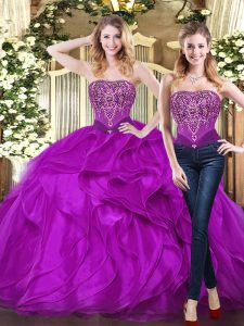 Increíble amor sin mangas con cordones de quinceañera vestidos de organza púrpura