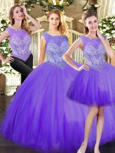 Rebordear dulce 16 vestido de quinceañera berenjena púrpura cremallera sin mangas piso longitud