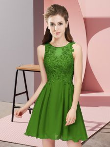 Vestido de damas con cremallera de gasa verde sin mangas mini apliques de longitud