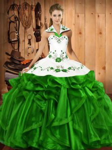 Modesto vestido de quinceañera sin mangas de satén y organza con cordones verdes para baile militar y dulce 16 y quinceañera