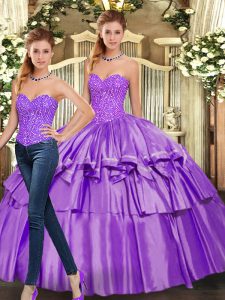 Berenjena decente cariño púrpura con cordones abalorios y volantes capas dulce 16 vestido sin mangas