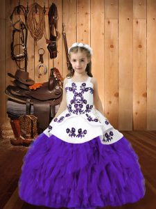 Berenjena púrpura con cordones, correas, bordados y volantes, niñas, desfile, vestido al por mayor de organza sin mangas