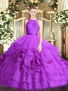 Vestido berenjena Deluxe berenjena púrpura con vestidos de flores sueltos encaje hasta el suelo sin mangas hasta el suelo vestido dulce 16