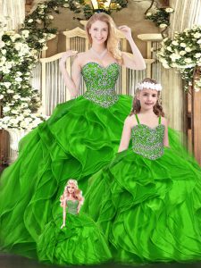Espectaculares vestidos de bola membrillo vestidos de bola corazón verde de organza sin mangas hasta el suelo hasta los pies