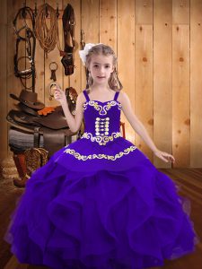 Berenjena púrpura con cordones, correas, bordados y volantes, niñas, desfile, vestido al por mayor de organza sin mangas