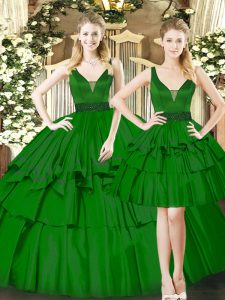 vestidos de bola dulce 16 vestido verde oscuro correas organza sin mangas piso longitud encaje hasta