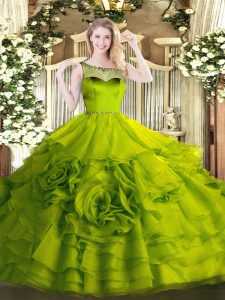 Diseño personalizado verde oliva sin mangas con cremallera dulce 16 vestido de quinceañera para dulce 16 y quinceañera