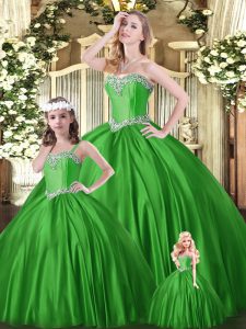 Encaje de tul verde hasta 15 vestido de quinceañera sin mangas hasta el suelo rebordear
