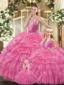 Rosa brillante vestido de fiesta rosa vestido de fiesta bola militar y dulce 16 y quinceañera con volantes y reconocimientos sin mangas con cordones