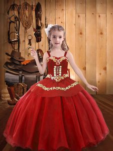vestidos de bola para niños vestido de desfile correas rojas organza sin mangas hasta el suelo longitud de encaje