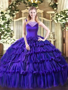 Palabra de longitud púrpura vestidos de quinceañera amor sin mangas con cremallera lateral