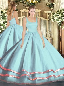Los mejores vestidos de fiesta vestidos de quinceañera correas azul claro tul sin mangas hasta el suelo con cremallera