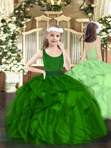 La cremallera de organza sin mangas verde oscuro más popular es para niños con ropa formal para quinceañera